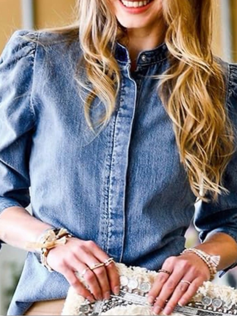 White House Black Market Denim Button-Front Shirt - Size M